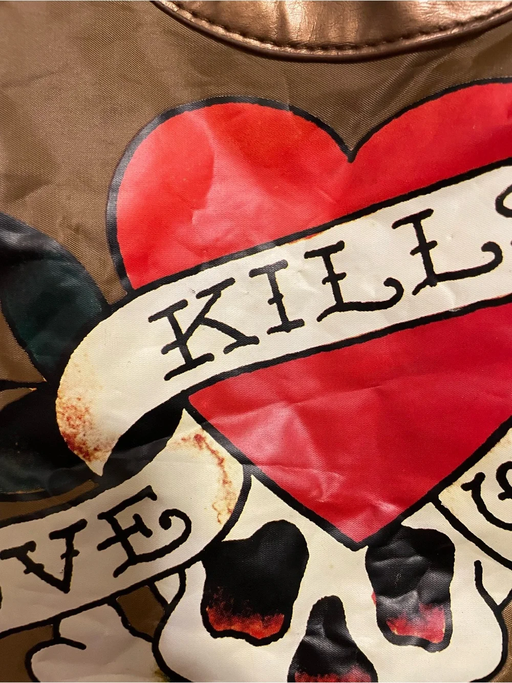 Vintage Ed Hardy Love Kills Slowly Bronze Tote Bag Y2K